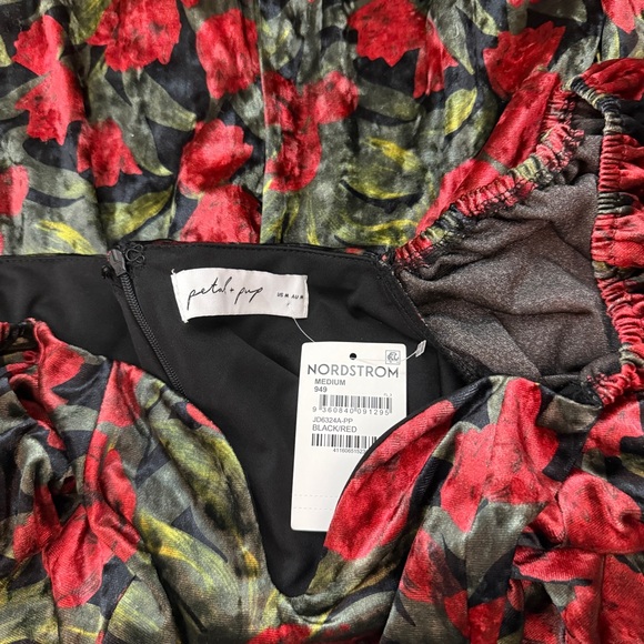 Petal & Pup Anders Black and‎ Red Velvet Floral Print Mini Dress - Picture 5 of 5